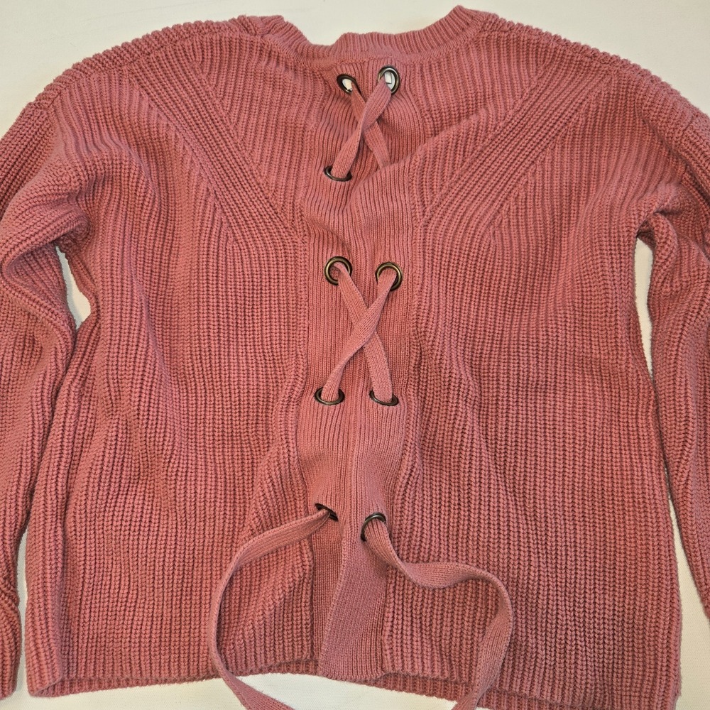 Lucky Brand Knit Coral‎ Long Sleeve Sweater Lace Up Grommet Back Size Small